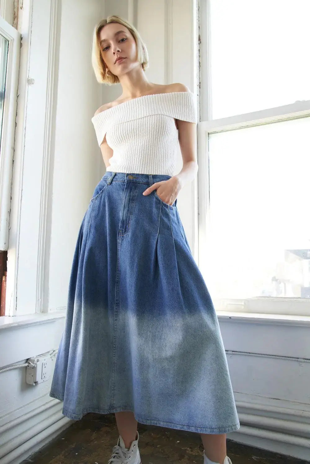 STATE OF MIND DENIM MIDI SKIRT - Flying Tomato - Flyclothing LLC