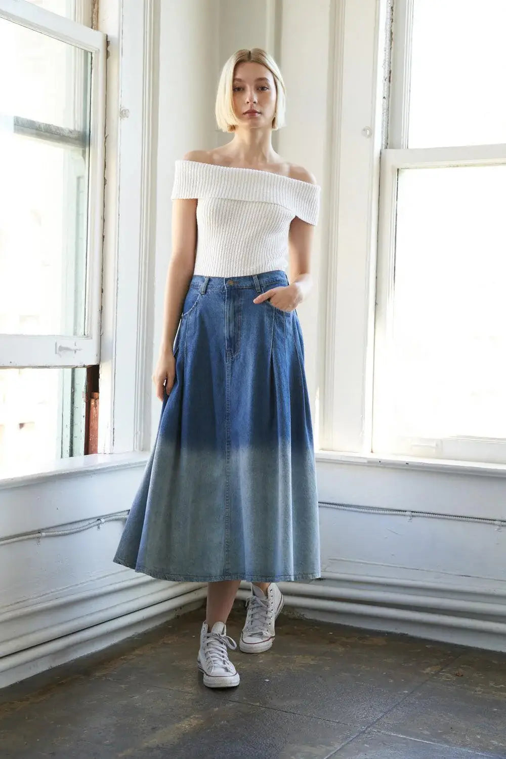 STATE OF MIND DENIM MIDI SKIRT - Flying Tomato - Flyclothing LLC