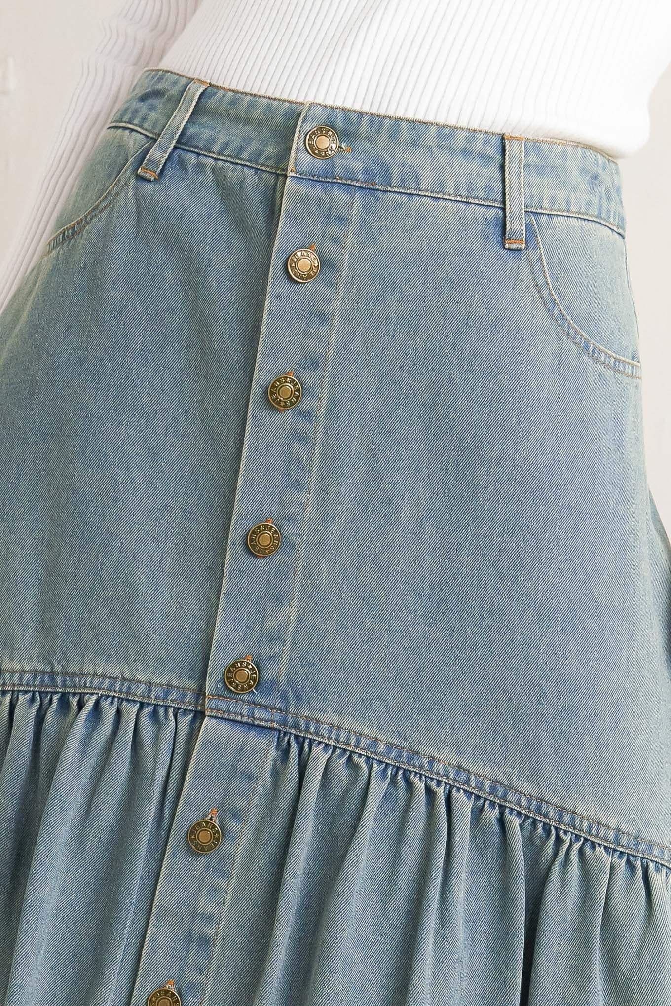 INTRICATE CHARM DENIM MIDI SKIRT - Flying Tomato - Flyclothing LLC