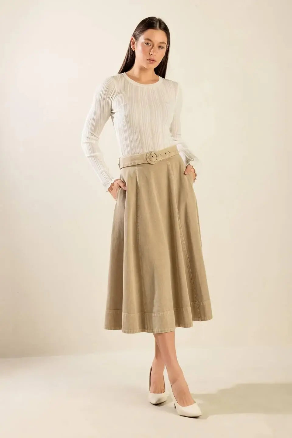 YOU KNOW IT TWILL MIDI SKIRT - Flying Tomato - Flyclothing LLC