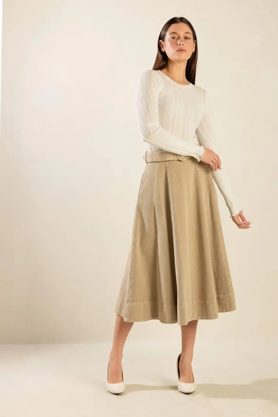 YOU KNOW IT TWILL MIDI SKIRT - Flying Tomato - Flyclothing LLC