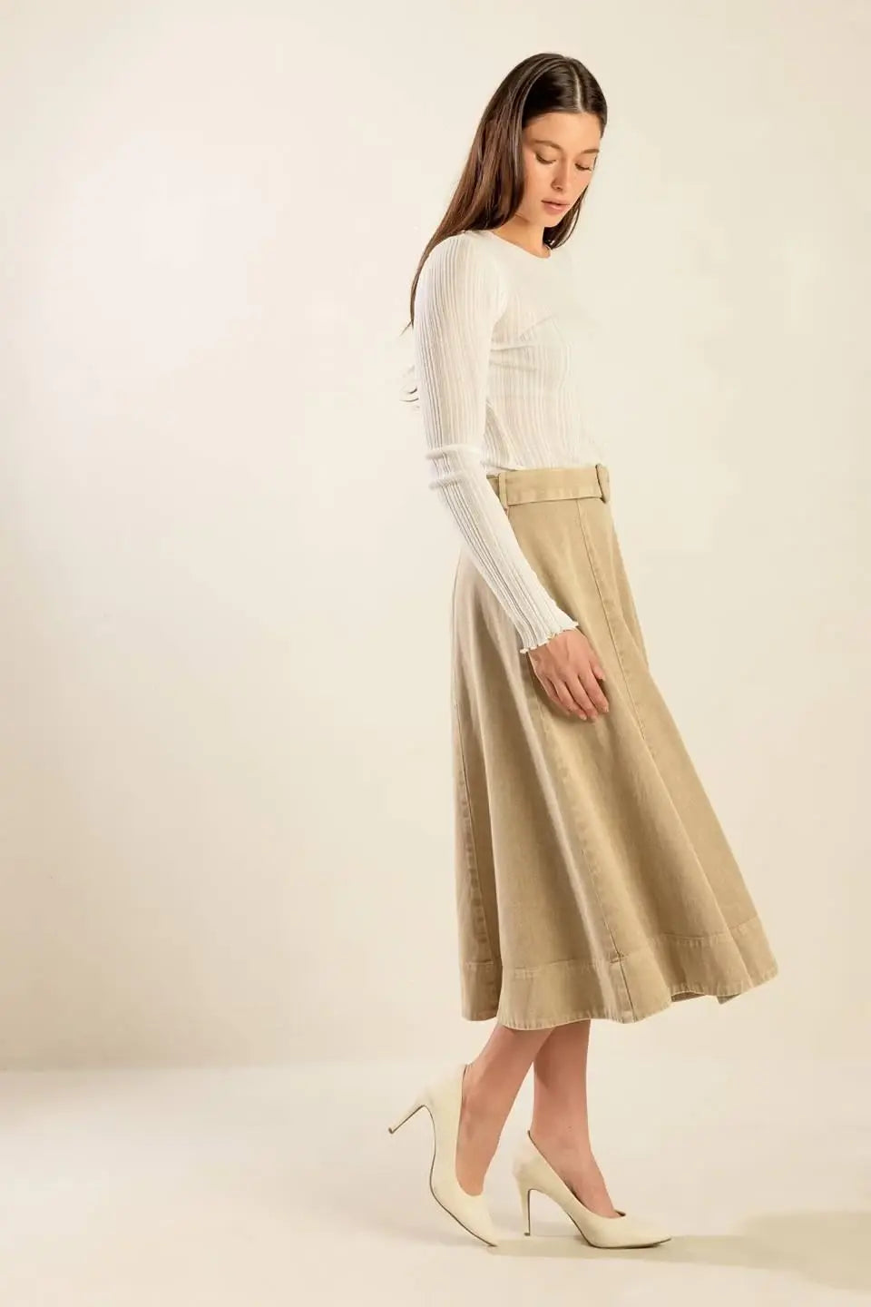 YOU KNOW IT TWILL MIDI SKIRT - Flying Tomato - Flyclothing LLC