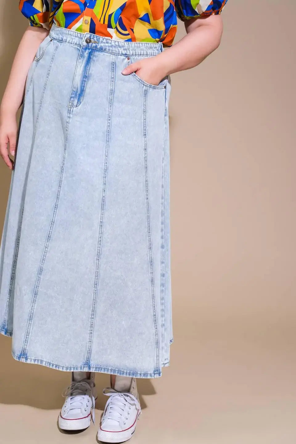 URBAN COWGIRL DENIM MIDI SKIRT - Flying Tomato - Flyclothing LLC