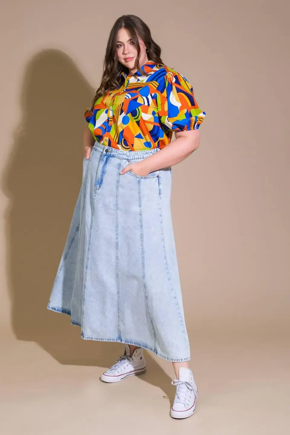 URBAN COWGIRL DENIM MIDI SKIRT - Flying Tomato - Flyclothing LLC