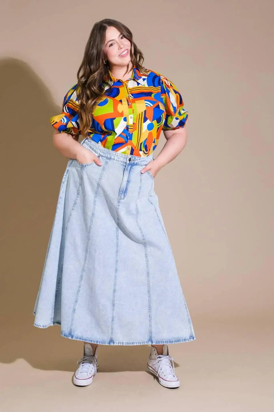 URBAN COWGIRL DENIM MIDI SKIRT - Flying Tomato - Flyclothing LLC