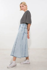 URBAN COWGIRL DENIM MIDI SKIRT - Flying Tomato - Flyclothing LLC