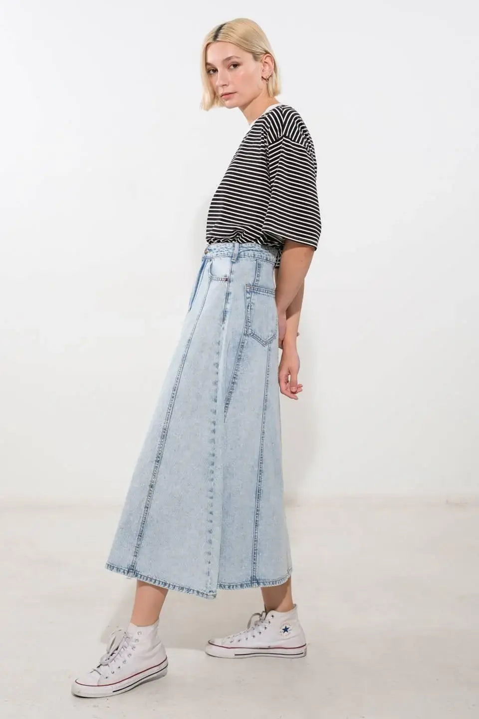 URBAN COWGIRL DENIM MIDI SKIRT - Flying Tomato - Flyclothing LLC