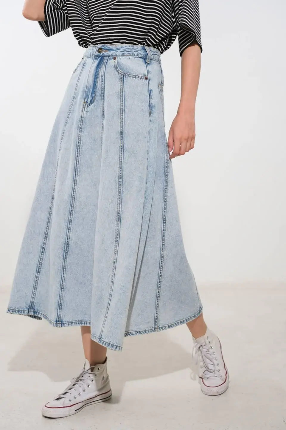 URBAN COWGIRL DENIM MIDI SKIRT - Flying Tomato - Flyclothing LLC