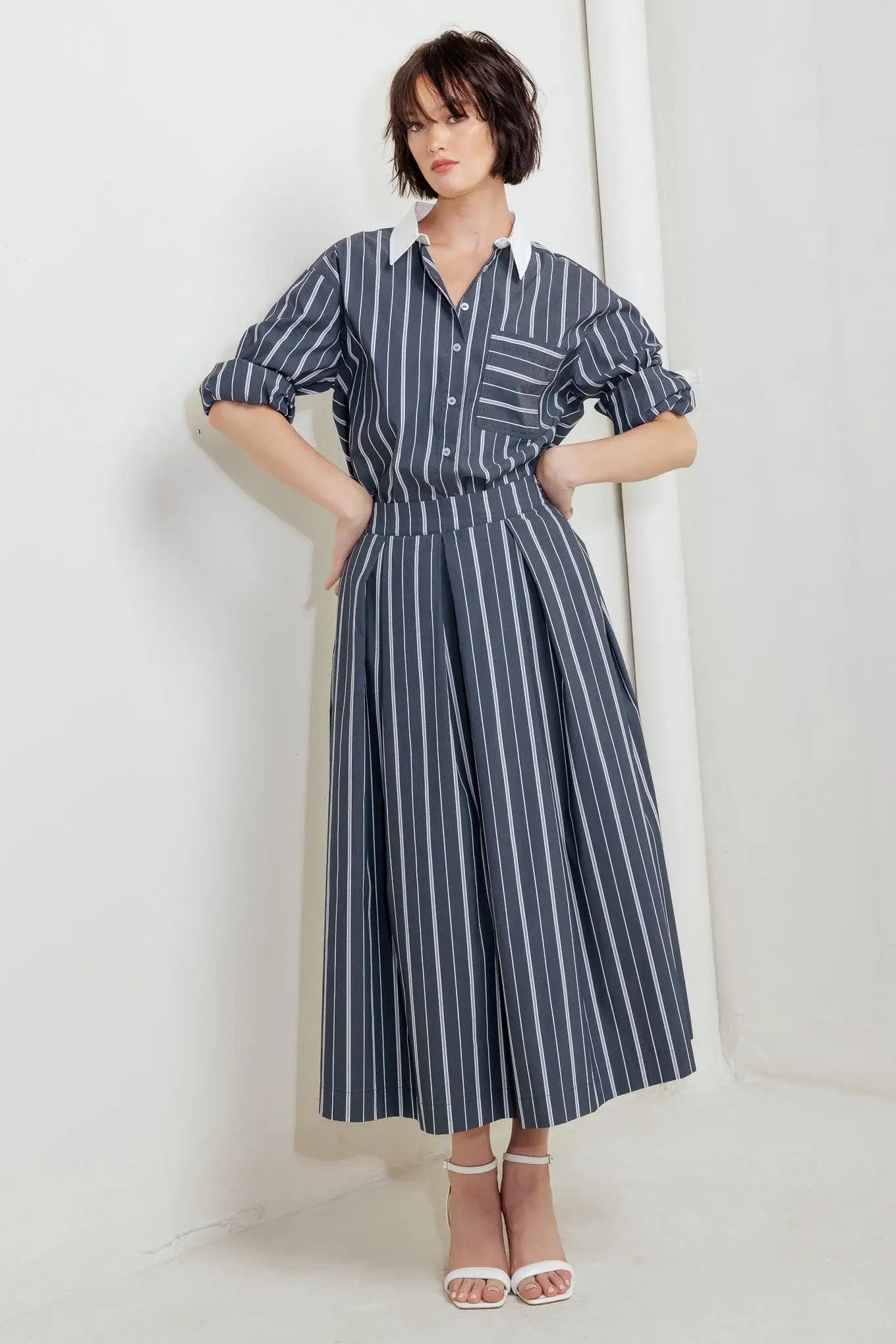 BEHIND THE GRIN WOVEN MIDI SKIRT - Flying Tomato - Flyclothing LLC