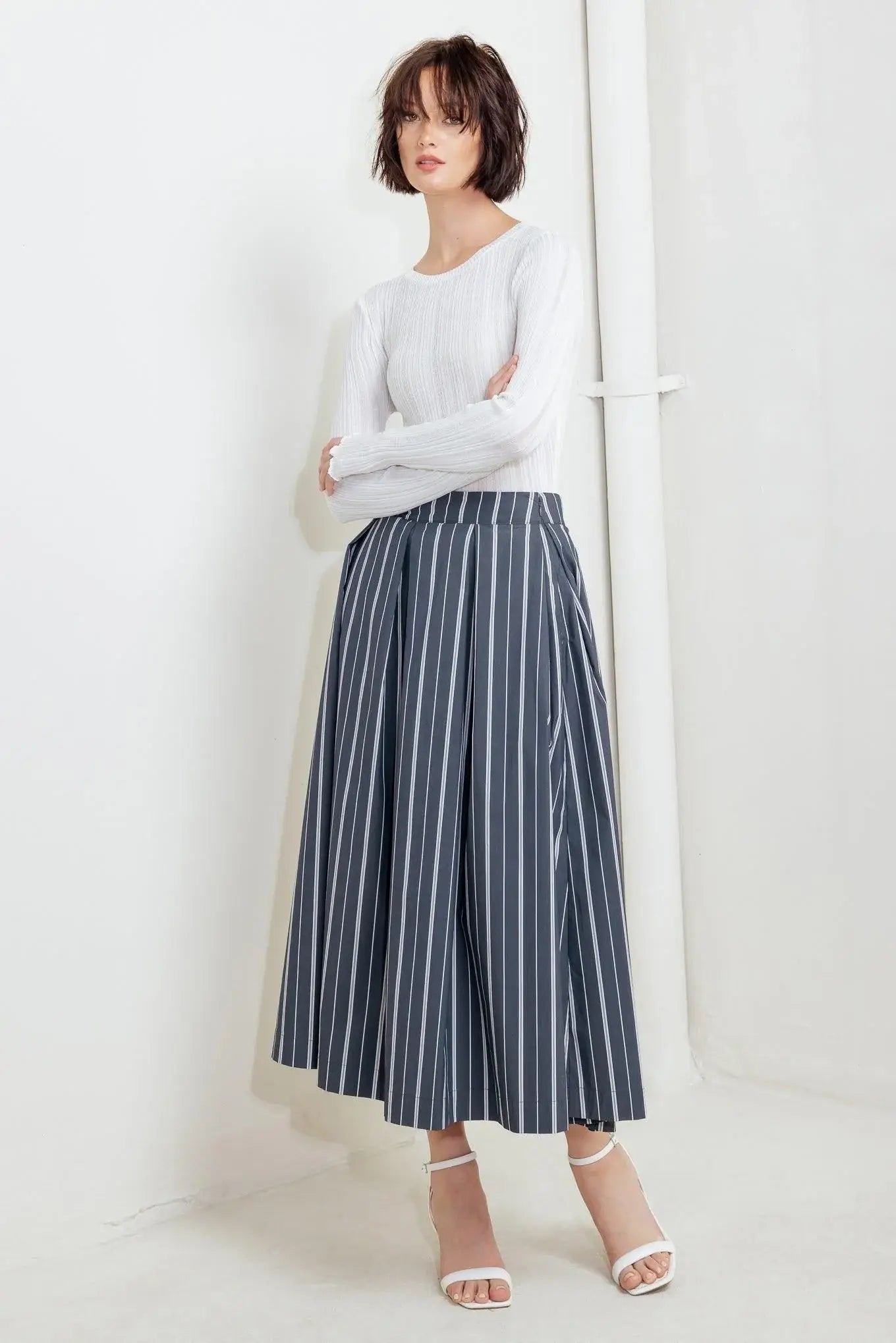 BEHIND THE GRIN WOVEN MIDI SKIRT - Flying Tomato - Flyclothing LLC