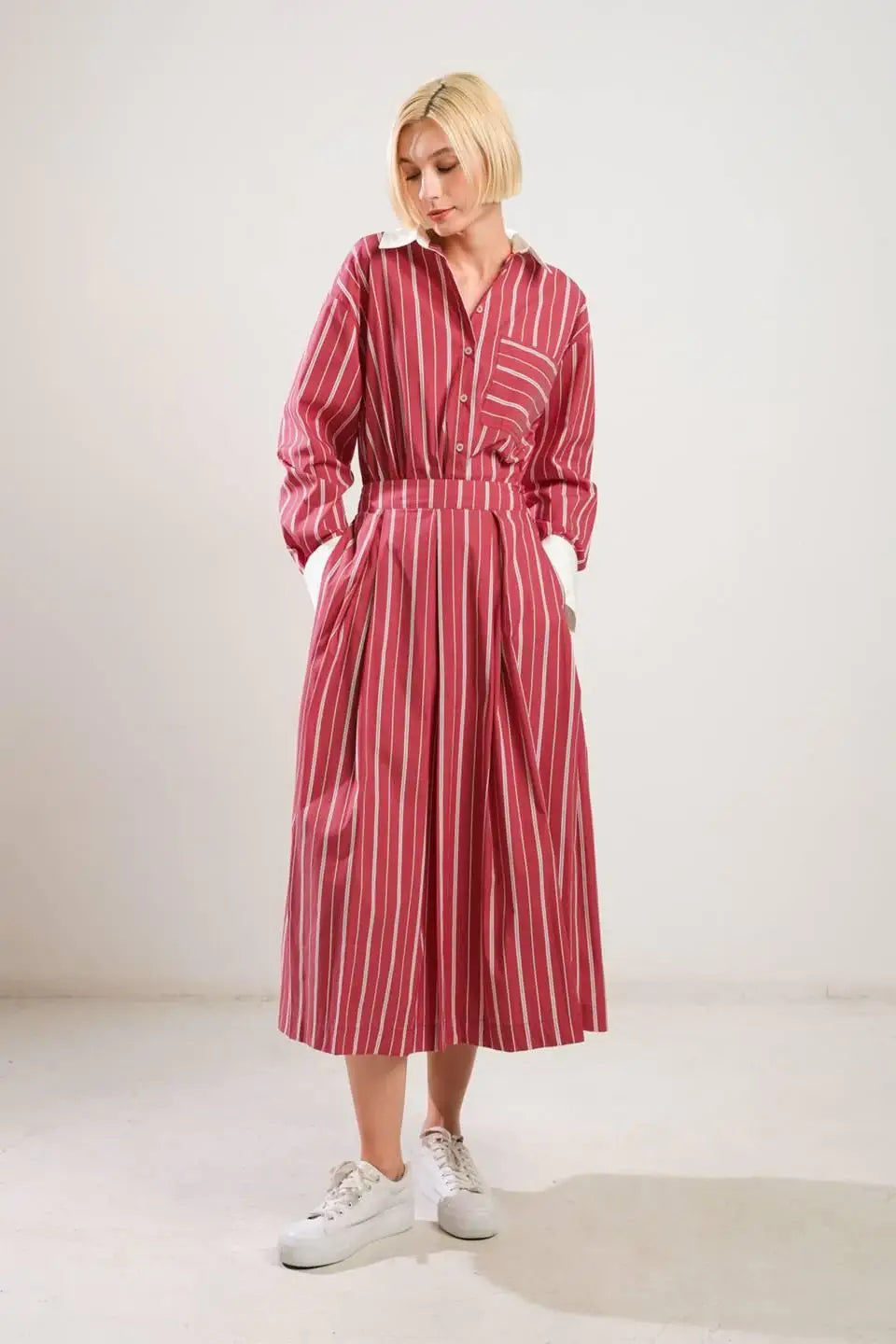 BEHIND THE GRIN WOVEN MIDI SKIRT - Flying Tomato - Flyclothing LLC