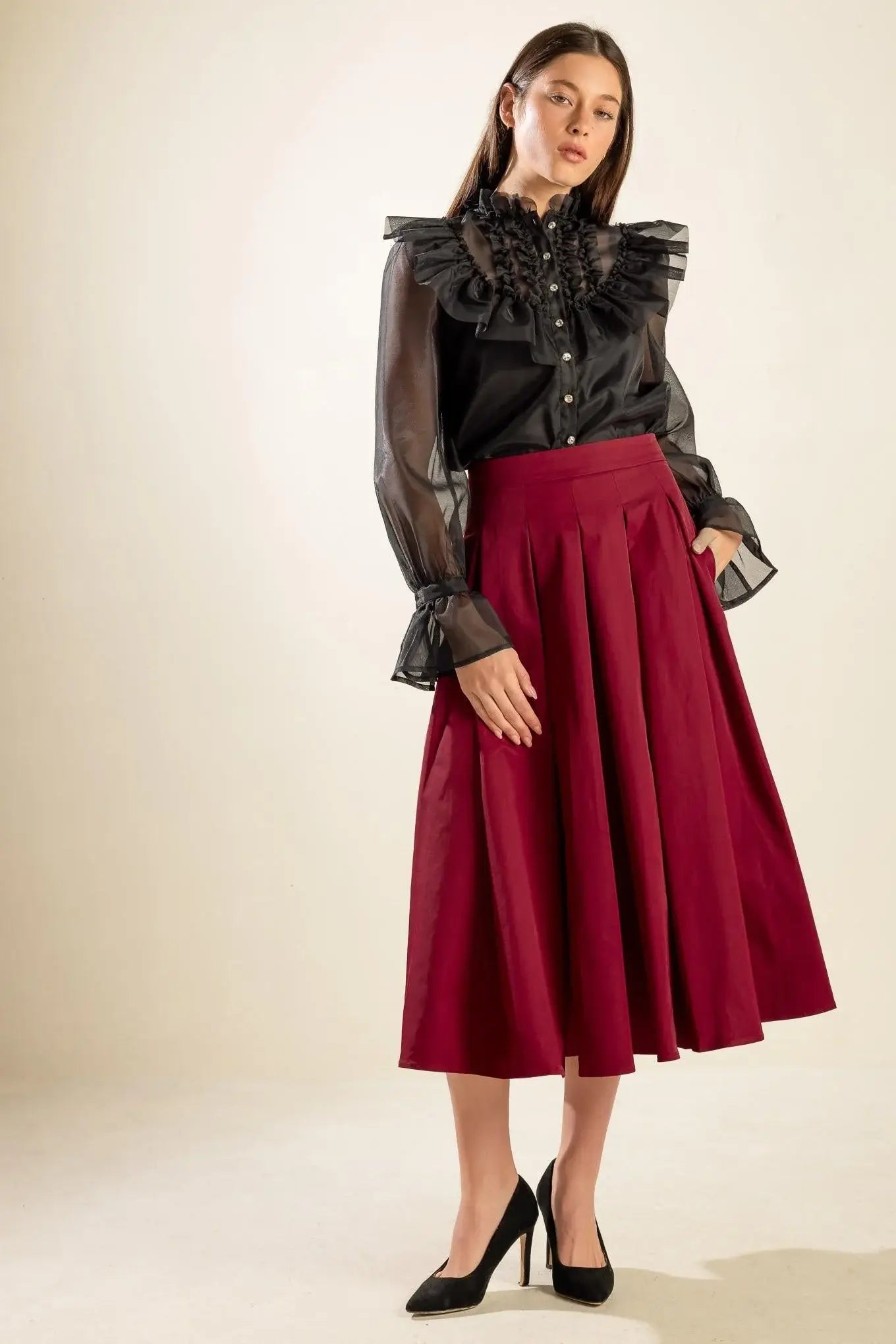 DANCE WITH DESTINY WOVEN MIDI SKIRT - Flying Tomato - Flyclothing LLC
