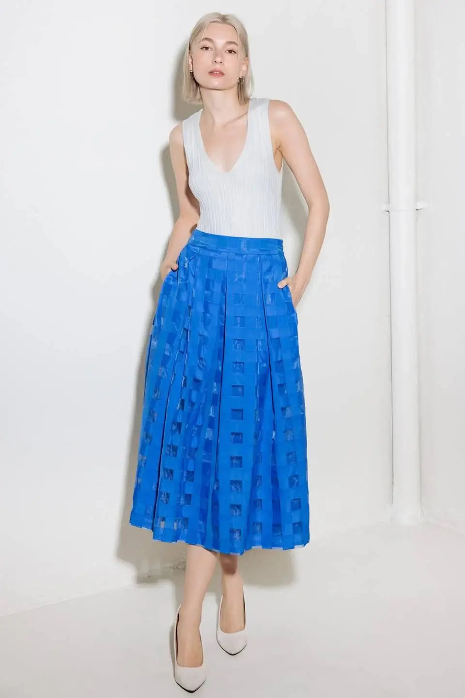 LIVE FOR US BLUE ORGANZA MIDI SKIRT - Flying Tomato - Flyclothing LLC