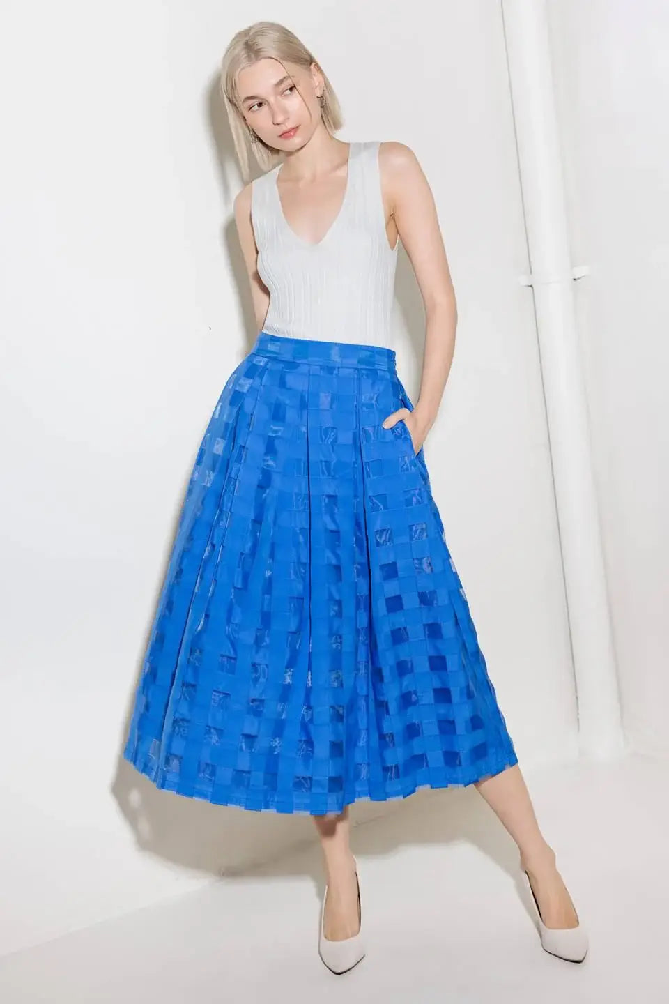 LIVE FOR US BLUE ORGANZA MIDI SKIRT - Flying Tomato - Flyclothing LLC