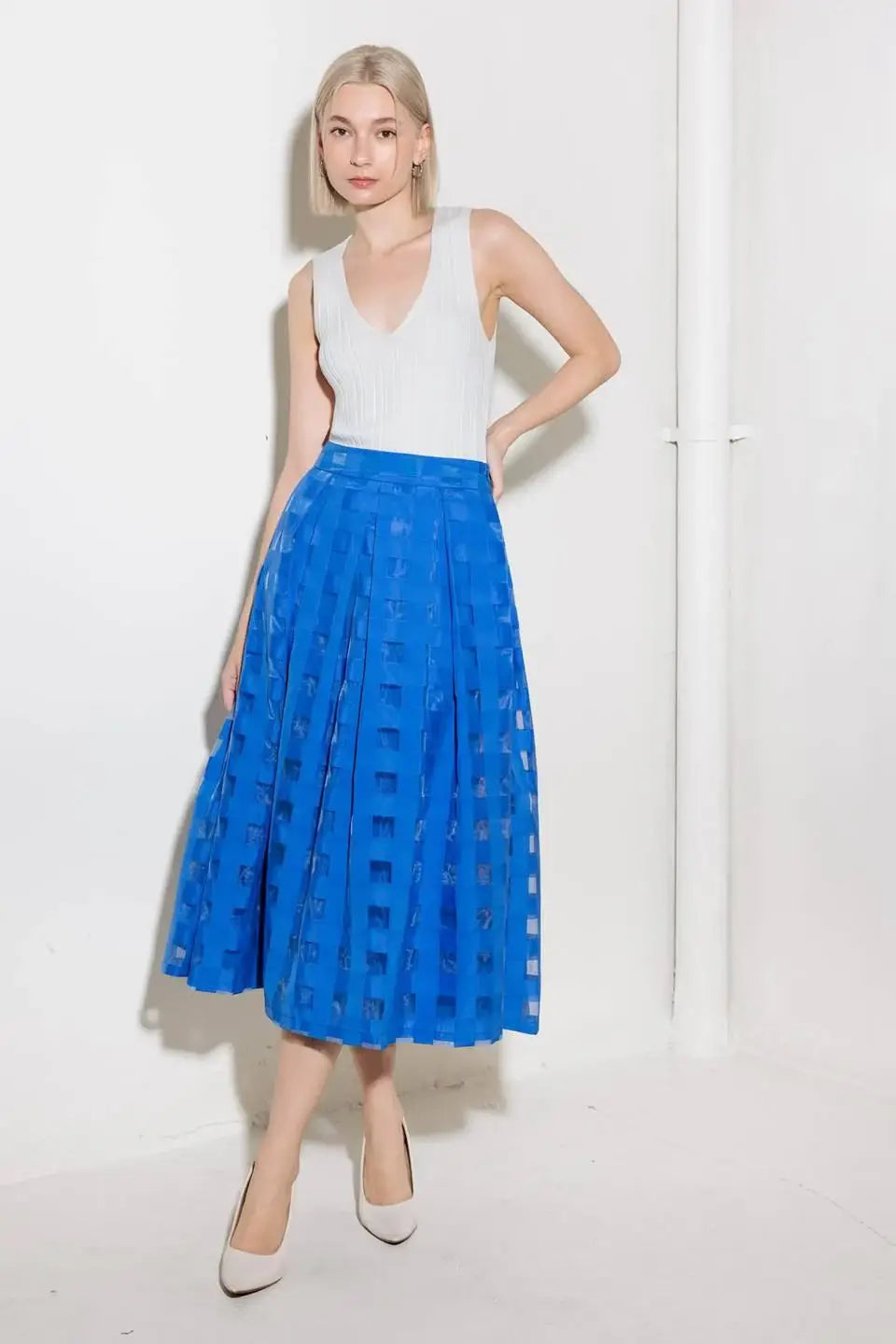 LIVE FOR US BLUE ORGANZA MIDI SKIRT - Flying Tomato - Flyclothing LLC