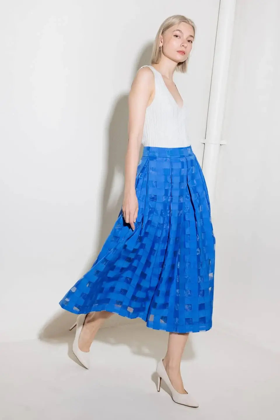 LIVE FOR US BLUE ORGANZA MIDI SKIRT - Flying Tomato - Flyclothing LLC