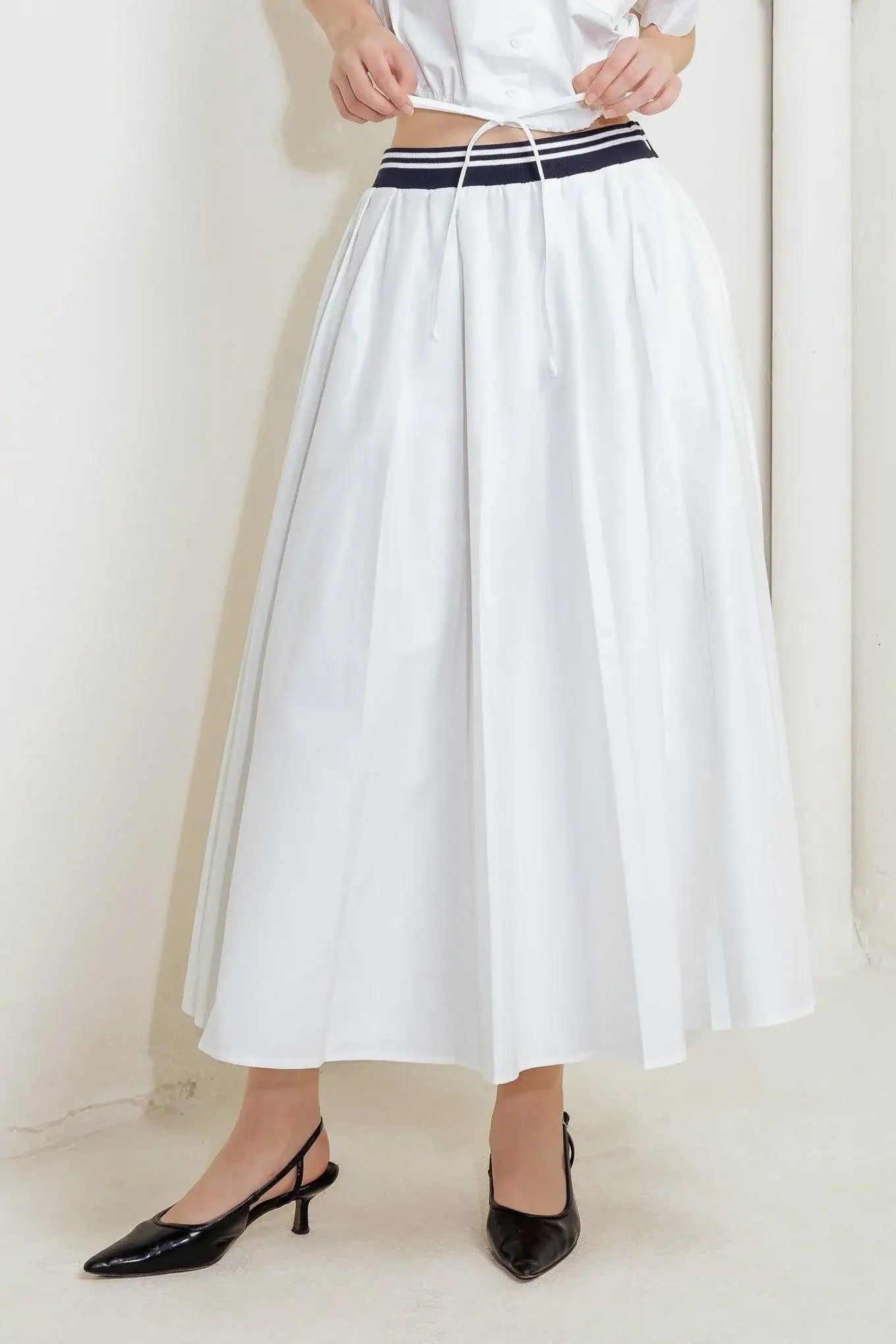 COASTAL COLLAR WOVEN MIDI SKIRT - Flying Tomato - Flyclothing LLC
