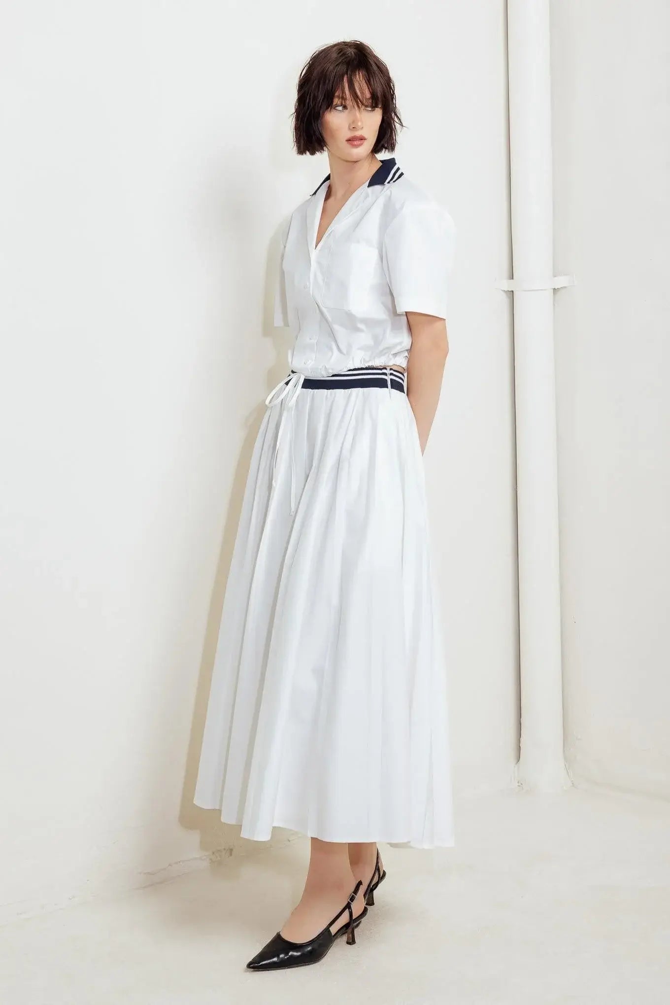 COASTAL COLLAR WOVEN MIDI SKIRT - Flying Tomato - Flyclothing LLC