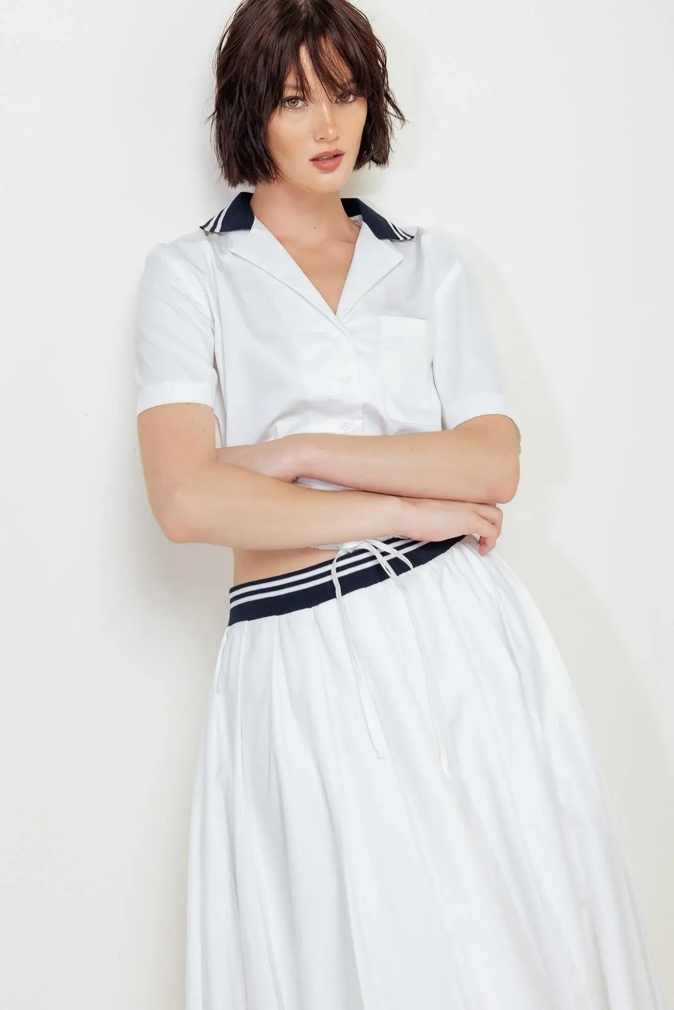 COASTAL COLLAR WOVEN MIDI SKIRT - Flying Tomato - Flyclothing LLC