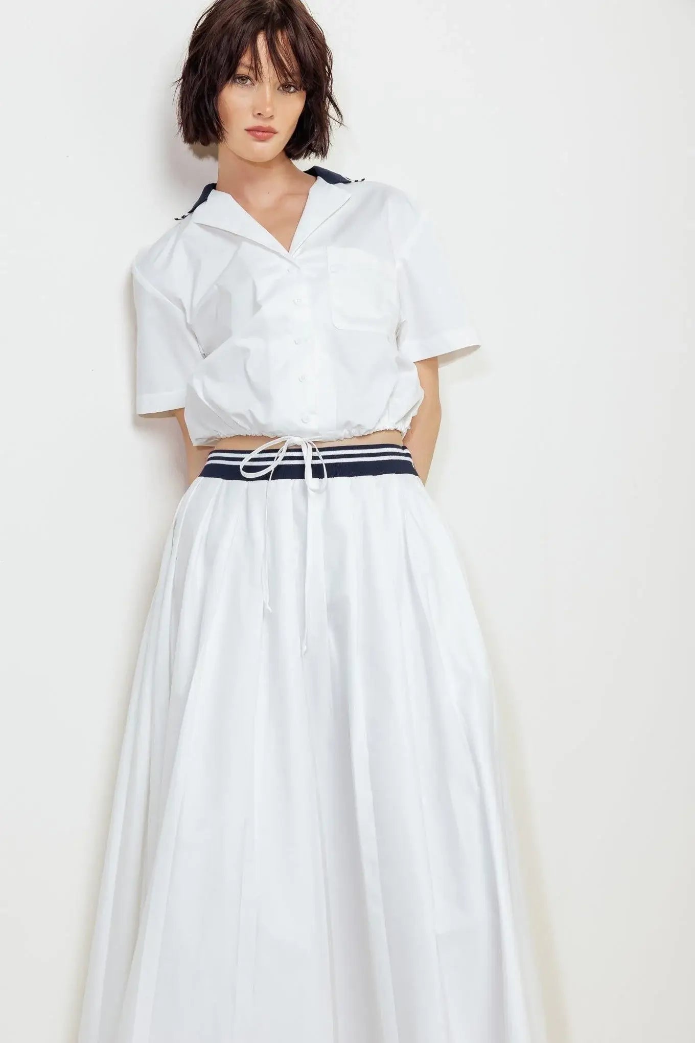 COASTAL COLLAR WOVEN MIDI SKIRT - Flying Tomato - Flyclothing LLC