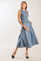AT FIRST GLANCE DENIM MIDI SKIRT - Flying Tomato - Flyclothing LLC