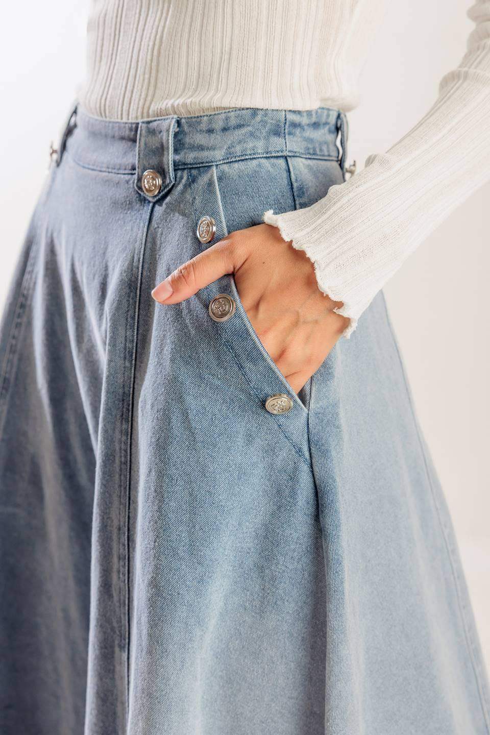 AT FIRST GLANCE DENIM MIDI SKIRT - Flying Tomato - Flyclothing LLC