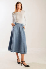 AT FIRST GLANCE DENIM MIDI SKIRT - Flying Tomato - Flyclothing LLC