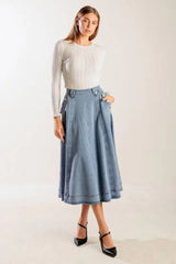 AT FIRST GLANCE DENIM MIDI SKIRT - Flying Tomato - Flyclothing LLC