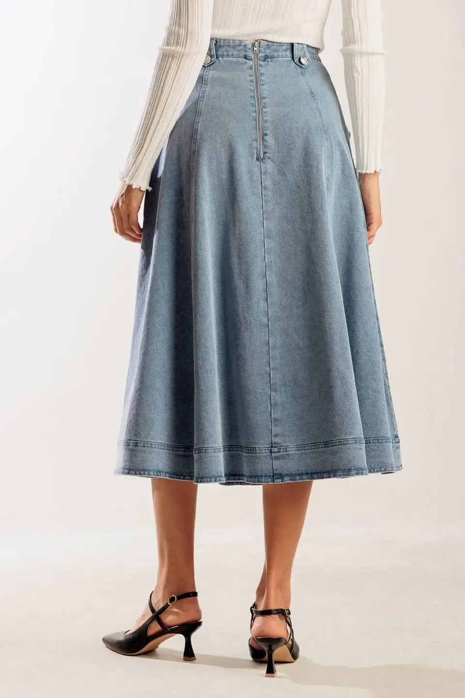 AT FIRST GLANCE DENIM MIDI SKIRT - Flying Tomato - Flyclothing LLC