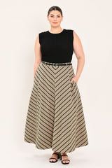 WEEKEND VIBE STRIP WOVEN MIDI SKIRT