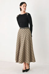 WEEKEND VIBE STRIP WOVEN MIDI SKIRT