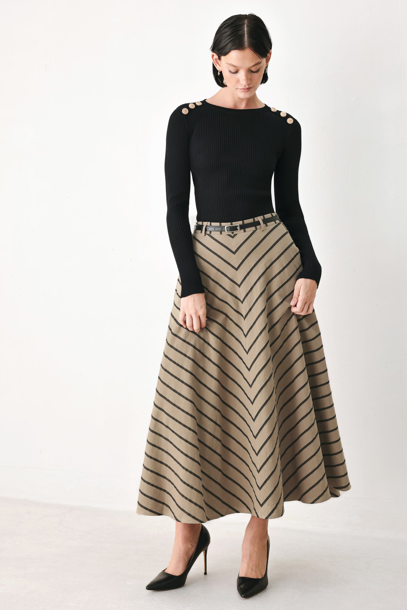 WEEKEND VIBE STRIP WOVEN MIDI SKIRT