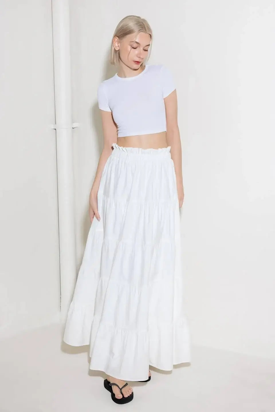 SLOW DOWN IN WHITE WOVEN MAXI SKIRT - Flying Tomato - Flyclothing LLC