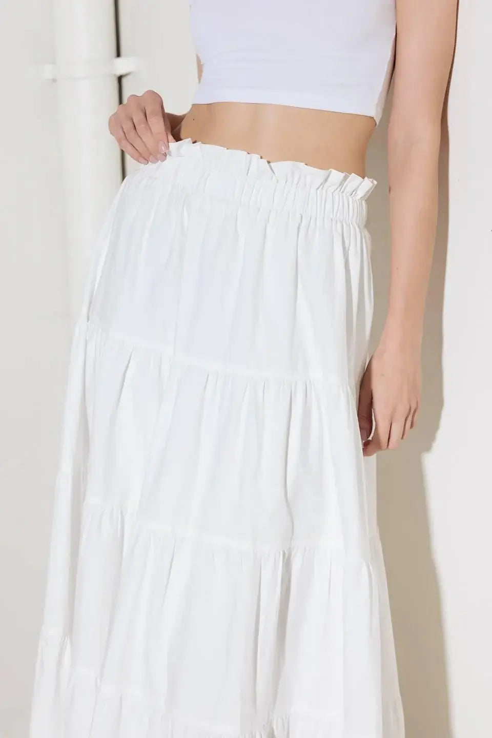 SLOW DOWN IN WHITE WOVEN MAXI SKIRT - Flying Tomato - Flyclothing LLC
