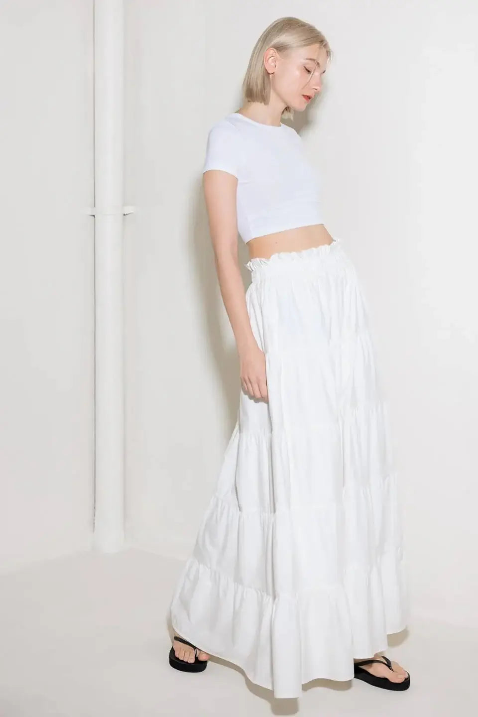 SLOW DOWN IN WHITE WOVEN MAXI SKIRT - Flying Tomato - Flyclothing LLC