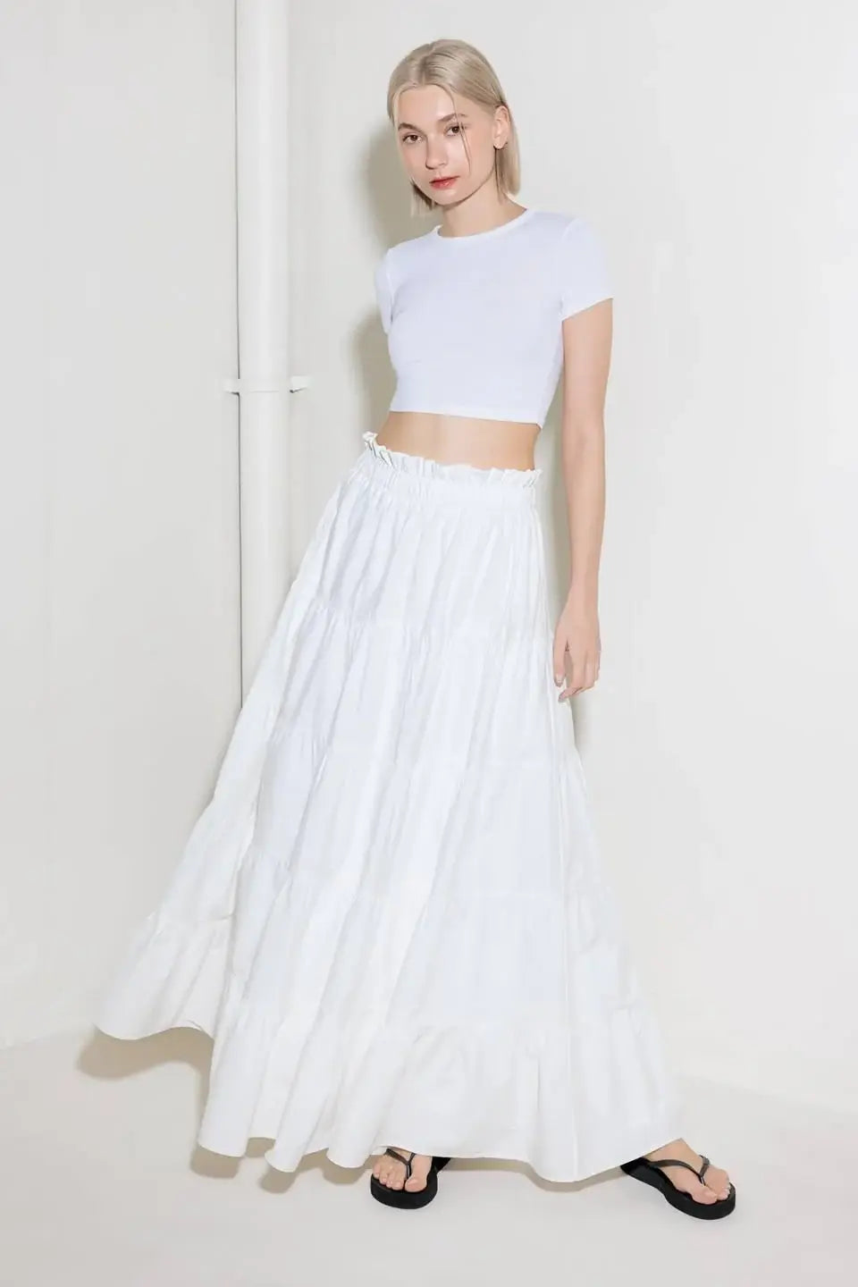 SLOW DOWN IN WHITE WOVEN MAXI SKIRT - Flying Tomato - Flyclothing LLC