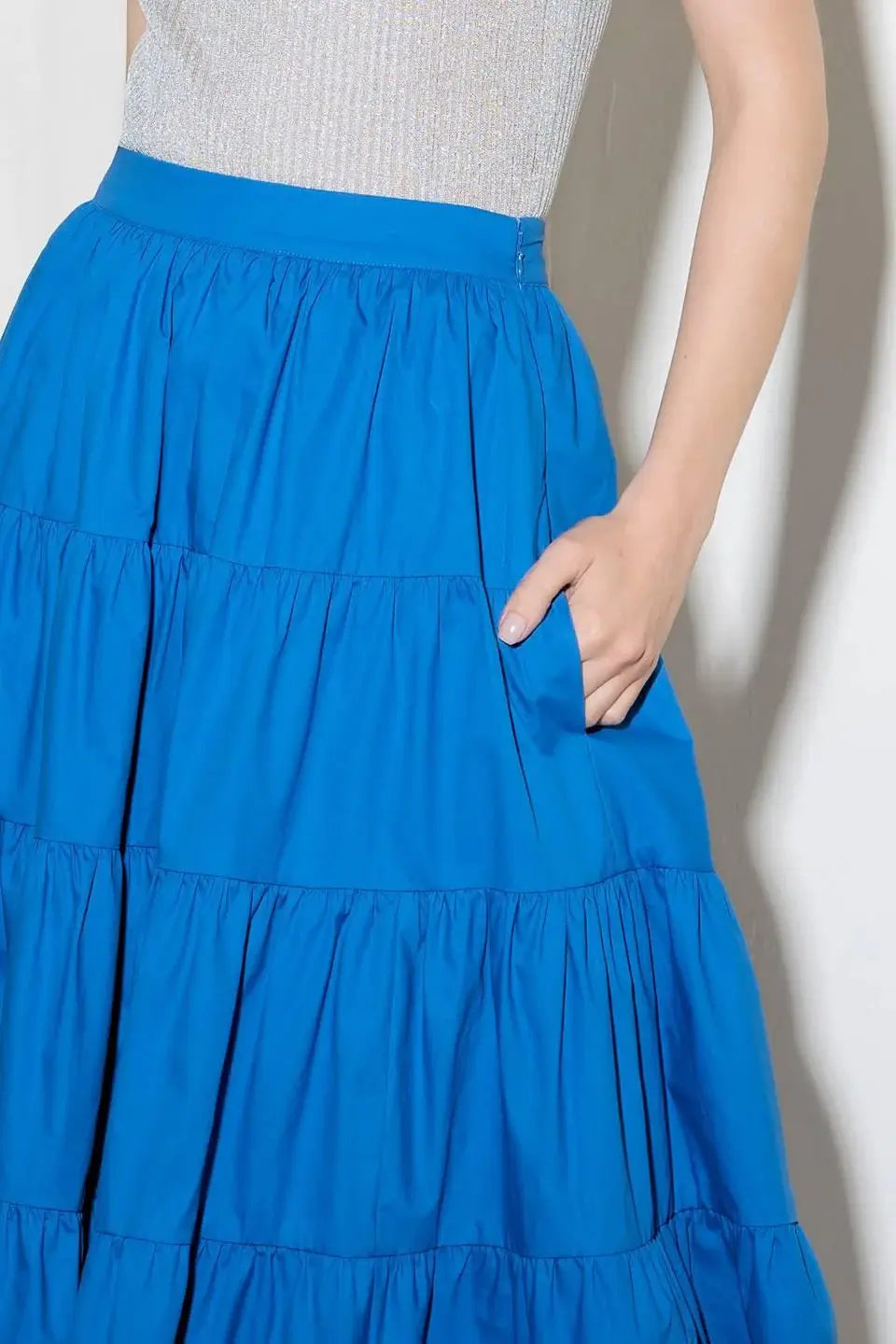 SIMPLY SPELLBOUND BLUE WOVEN FULL MIDI SKIRT - Flying Tomato - Flyclothing LLC