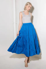 SIMPLY SPELLBOUND BLUE WOVEN FULL MIDI SKIRT - Flying Tomato - Flyclothing LLC