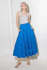 SIMPLY SPELLBOUND BLUE WOVEN FULL MIDI SKIRT - Flying Tomato - Flyclothing LLC