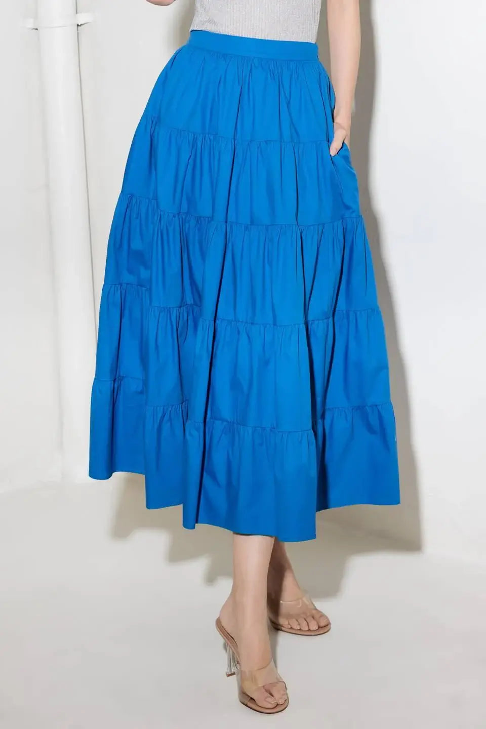 SIMPLY SPELLBOUND BLUE WOVEN FULL MIDI SKIRT - Flying Tomato - Flyclothing LLC