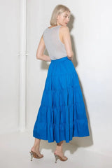 SIMPLY SPELLBOUND BLUE WOVEN FULL MIDI SKIRT - Flying Tomato - Flyclothing LLC