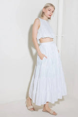 SIMPLY SPELLBOUND WHITE WOVEN FULL MIDI SKIRT - Flying Tomato - Flyclothing LLC
