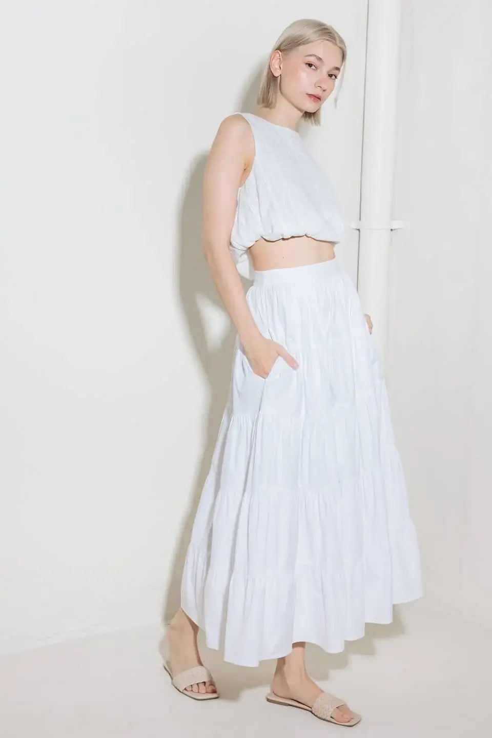 SIMPLY SPELLBOUND WHITE WOVEN FULL MIDI SKIRT - Flying Tomato - Flyclothing LLC