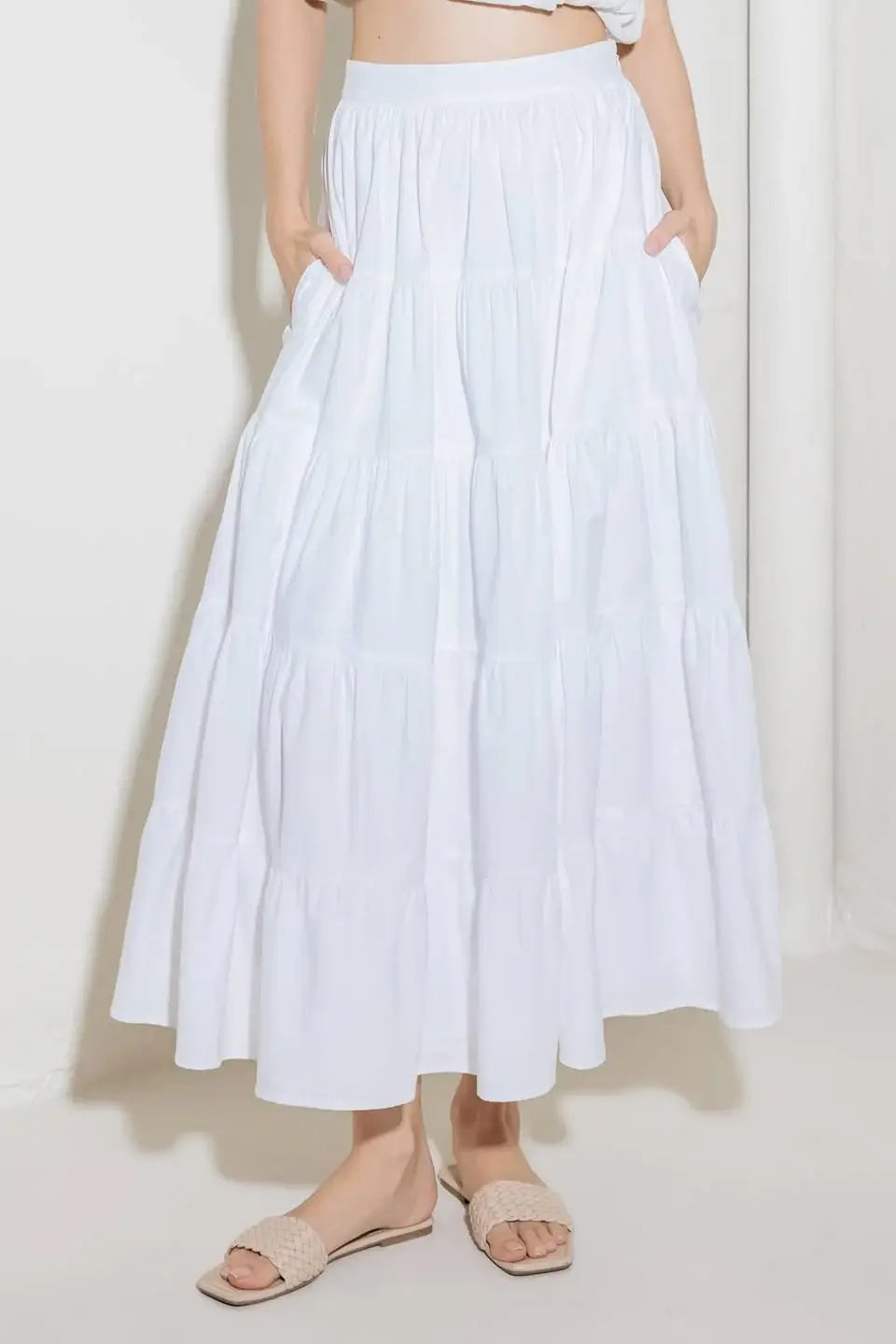 SIMPLY SPELLBOUND WHITE WOVEN FULL MIDI SKIRT - Flying Tomato - Flyclothing LLC