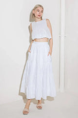 SIMPLY SPELLBOUND WHITE WOVEN FULL MIDI SKIRT - Flying Tomato - Flyclothing LLC