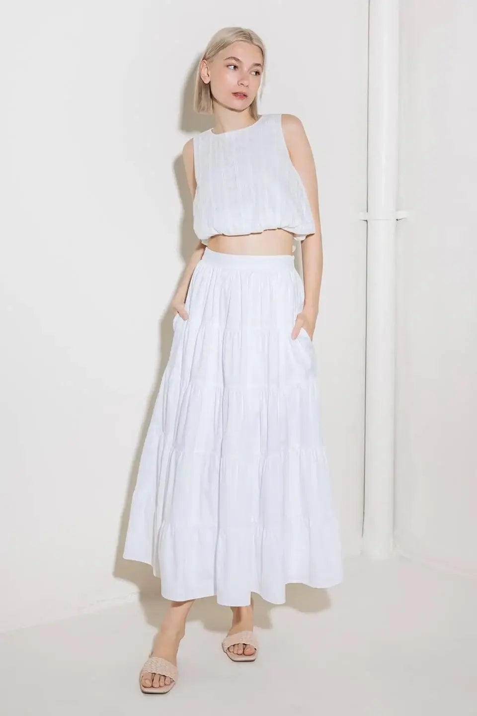 SIMPLY SPELLBOUND WHITE WOVEN FULL MIDI SKIRT - Flying Tomato - Flyclothing LLC