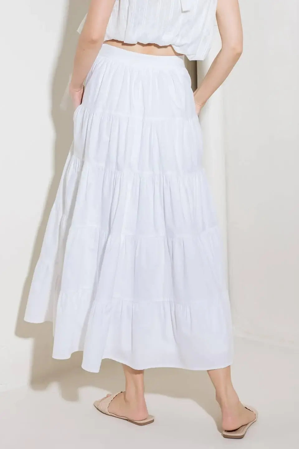 SIMPLY SPELLBOUND WHITE WOVEN FULL MIDI SKIRT - Flying Tomato - Flyclothing LLC