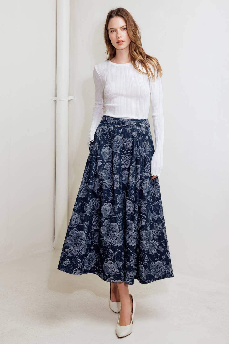 URBAN MUSE JACQUARD DENIM SKIRT - Flying Tomato - Flyclothing LLC