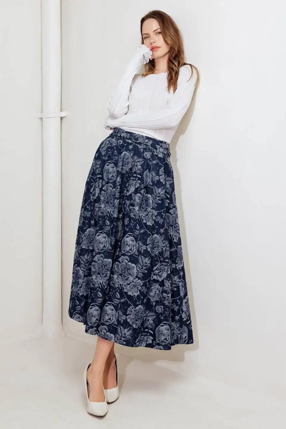 URBAN MUSE JACQUARD DENIM SKIRT - Flying Tomato - Flyclothing LLC
