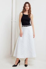 DOWNTOWN EASE WOVEN MIDI SKIRT - Flying Tomato - Flyclothing LLC